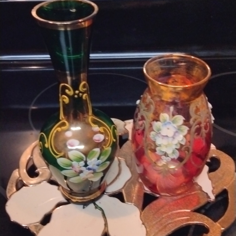 Two Vintage Bohemian Art Glass Vases